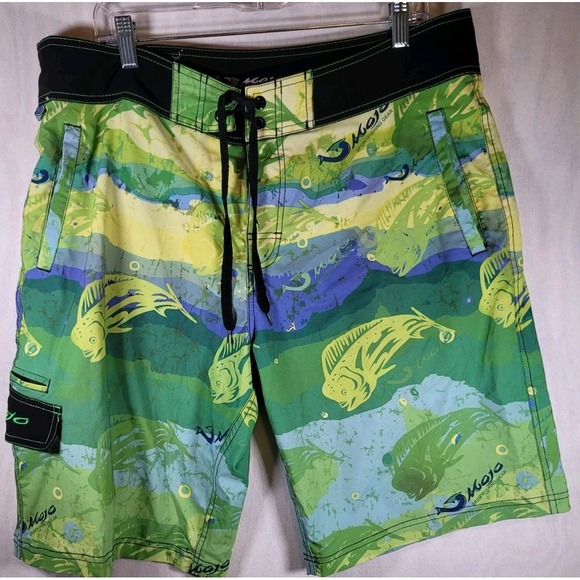 Mojo Moxy Green and Yellow Men's Shorts - Picture 1 of 8